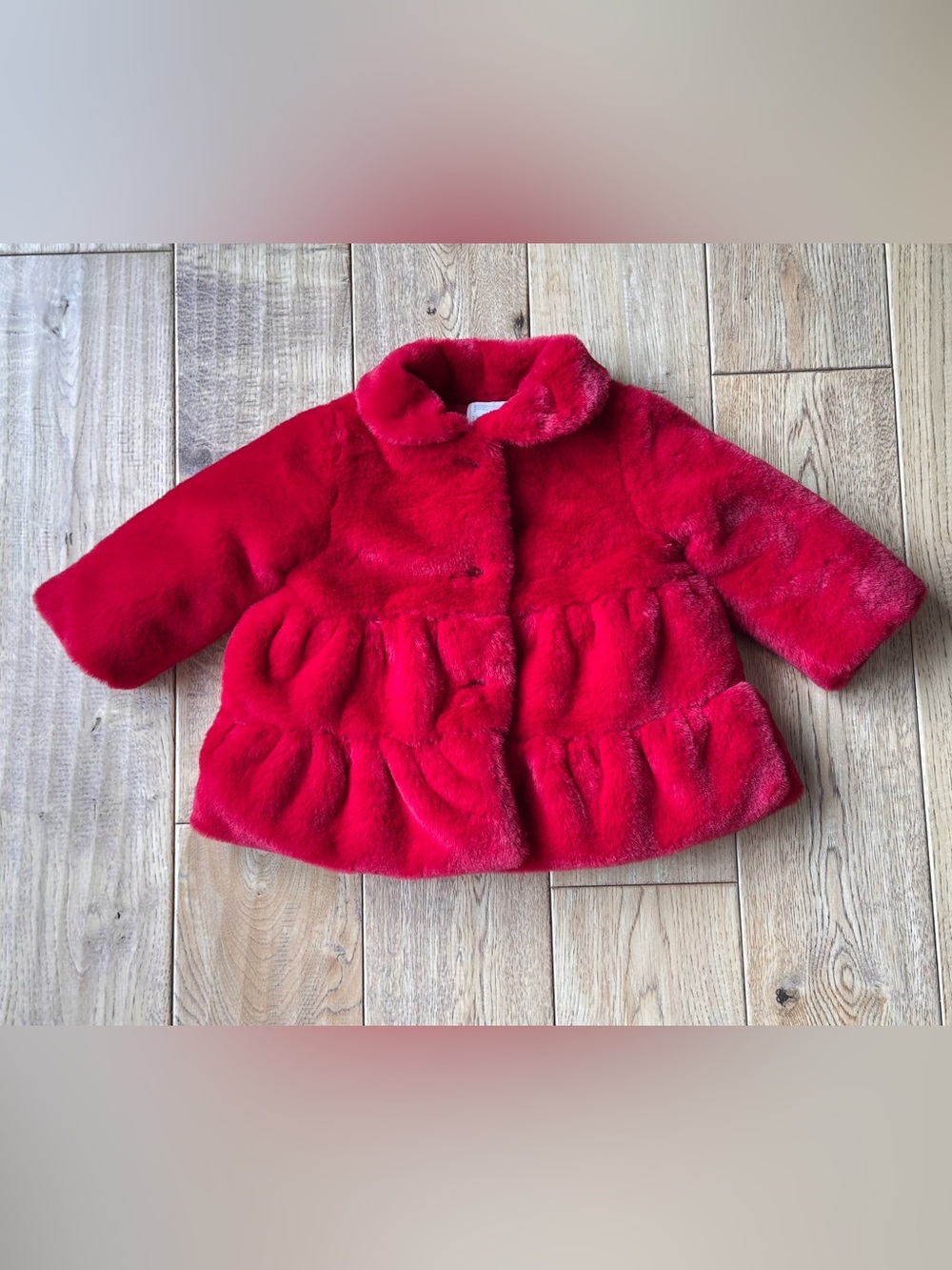 First Impressions Red Faux Fur Tiered Coat size 3-6 Months